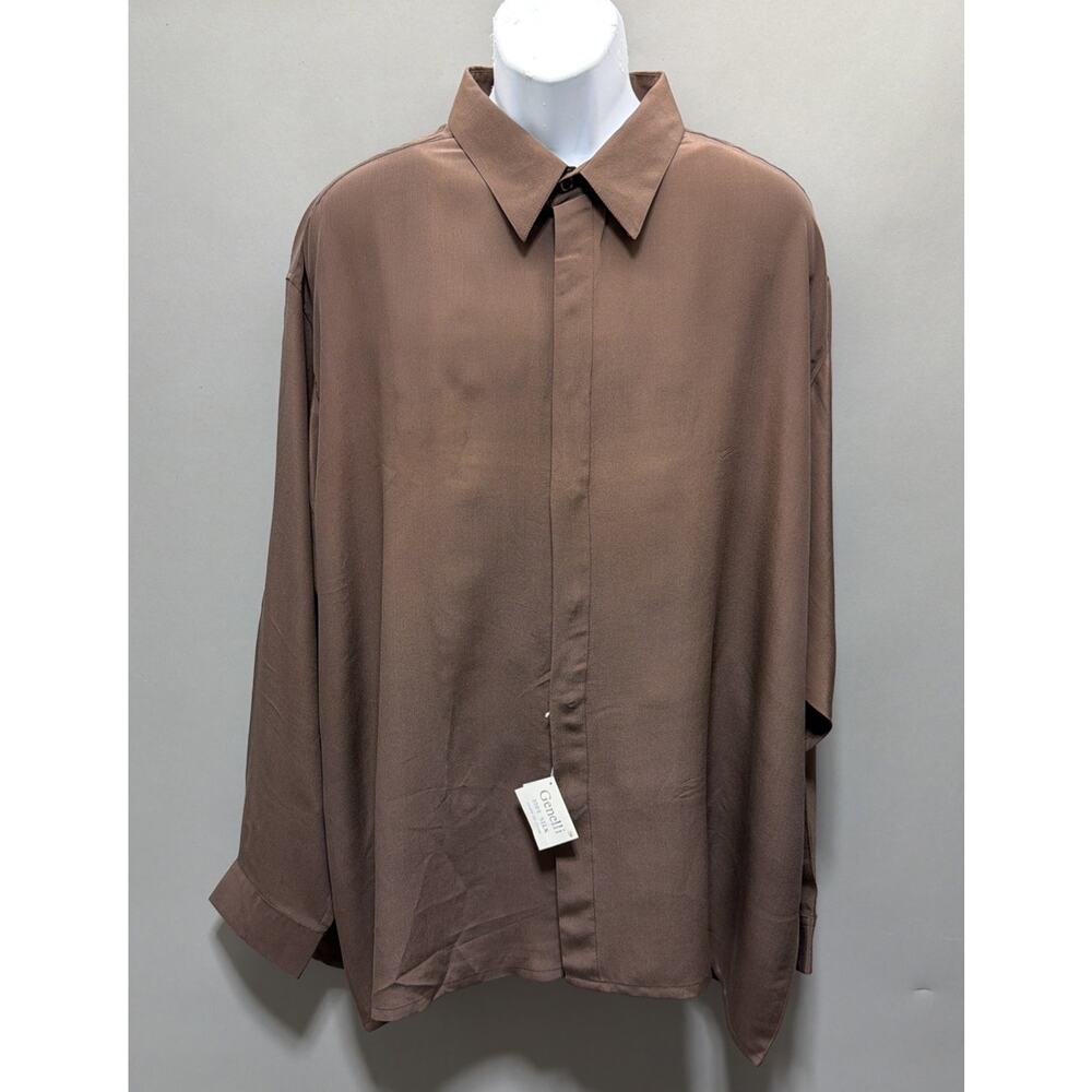 VINTAGE MEN'S GENELLI BROWN 100% SILK SHIRT SOFT SILK SIZE 2XB BEAUTIFUL NWT